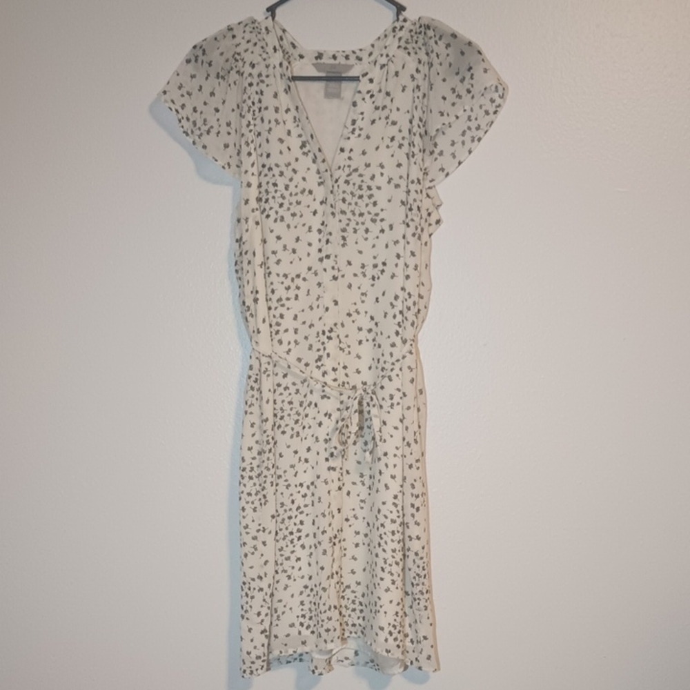 H&M Floral/White Cream Dress Womens Sz 4 W/ Tie Belt And Built In Slip